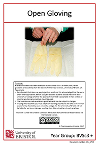 Clinical skills instruction booklet cover page, open gloving